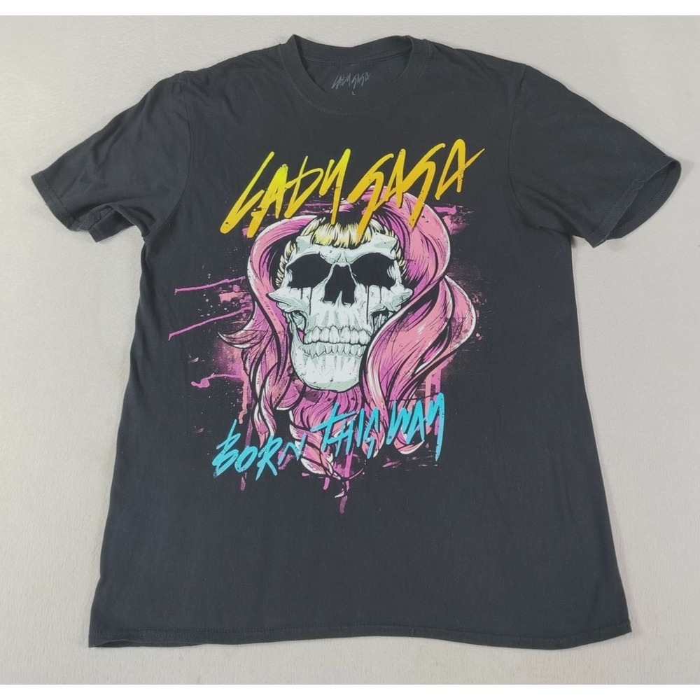 Lady Gaga Shirt Unisex Large Black Born This Way Skull Graphic Tee Pop Star